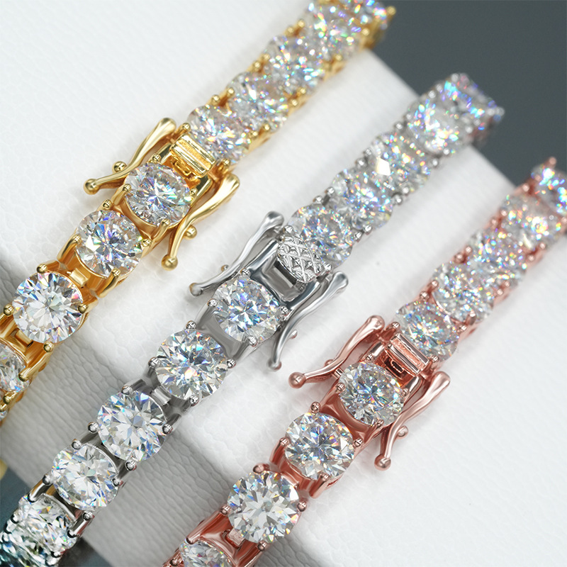 Hip Hop Moissanite Necklace 925 Sterling Silver Iced Out 6.5mm Moissanite Tennis Chain Necklace