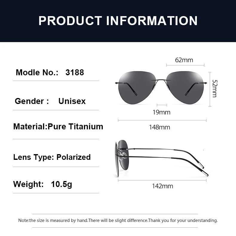 CLLOIO tralight Pure Titanium Polari Sunes Men ot Rimss Anti-Glare Driving es UV400 Fashion Sunshade Eyewear W250709
