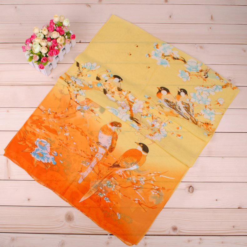 K1299 Spring new lucky bird women chiffon long silk scarf wholesale gauze scarf gift