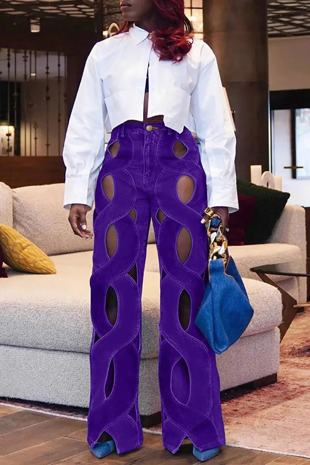 Womens Cut Out Denim Jeans Plus Size High Waist Y2K Fashion Sexy Vintage Casual Spring Straight Leg Pants y250628