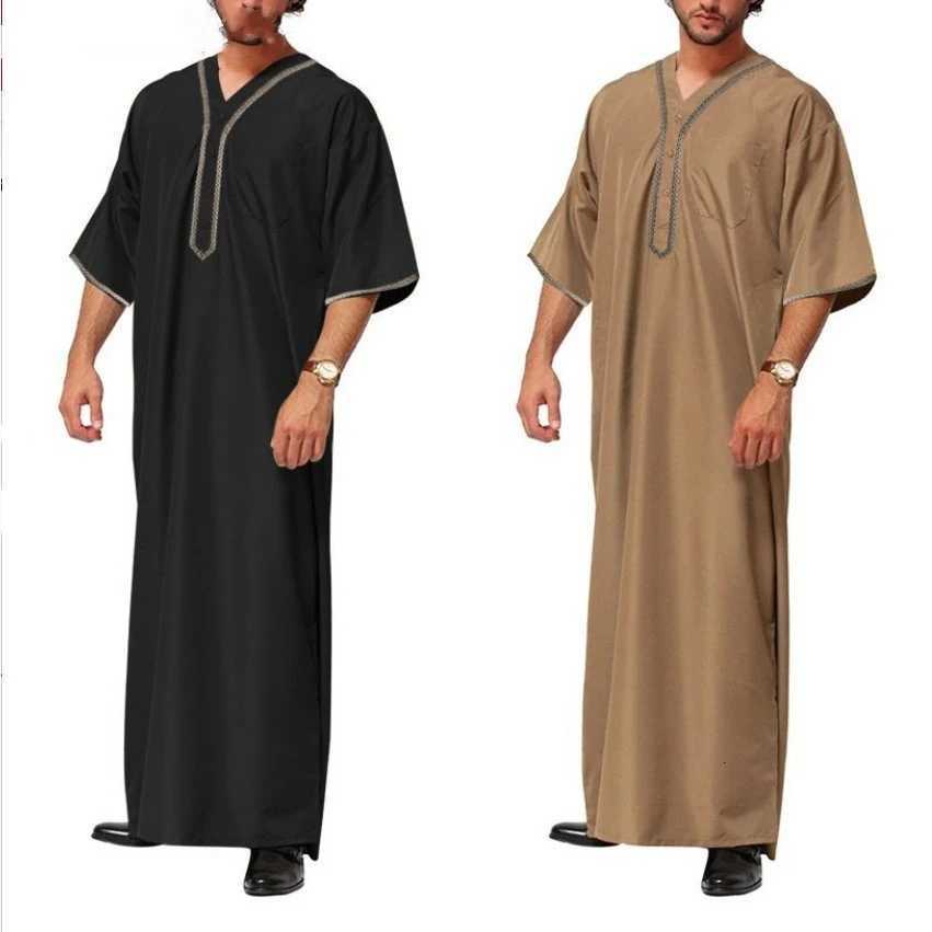 New Eid Muslim Islamic Middle East Abaya Dubai Malaysia Loose Gown Button Shirt Men Clothing Jalabiya Abayas Ramadan Caftan W250711