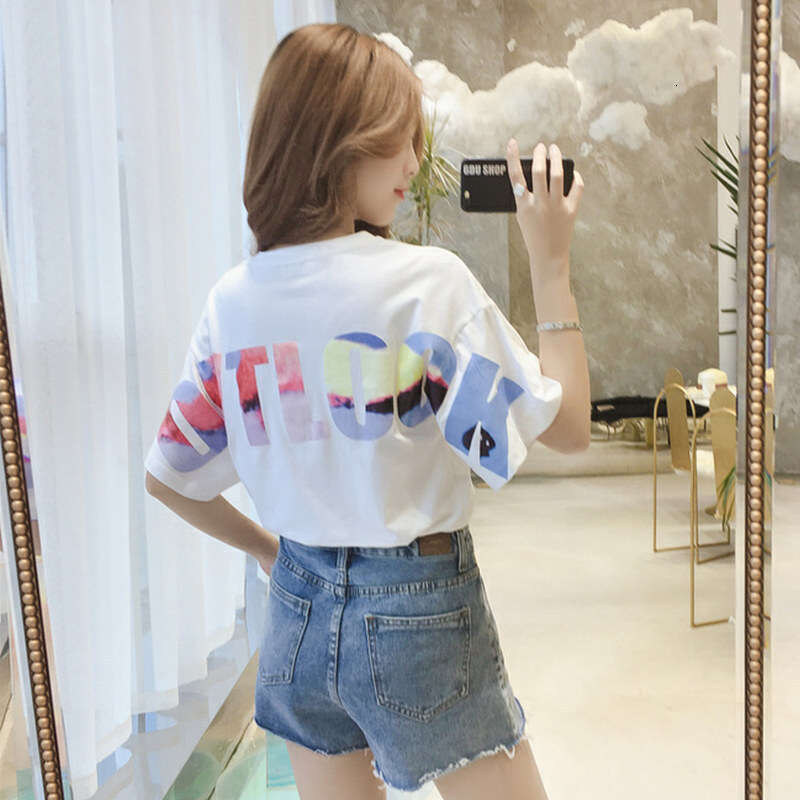 Colorful Letter Short T-Shirt Women, Ins Trend Summer Korean Version New Loose Plus Size Student Half Sleeve Top For Women B5
