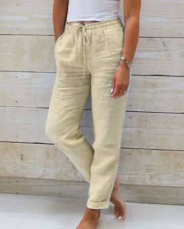 Women's Spring Summer New Cotton Linen Pants Casual Fashion Slimming Simple Versatile B5