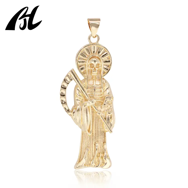 Oro Laminado 14k Blanco Santa Muerte Pendant La Santa Muerte Grim Reaper Pendant Religious Medals Santisima Muerte Jewelry Men
