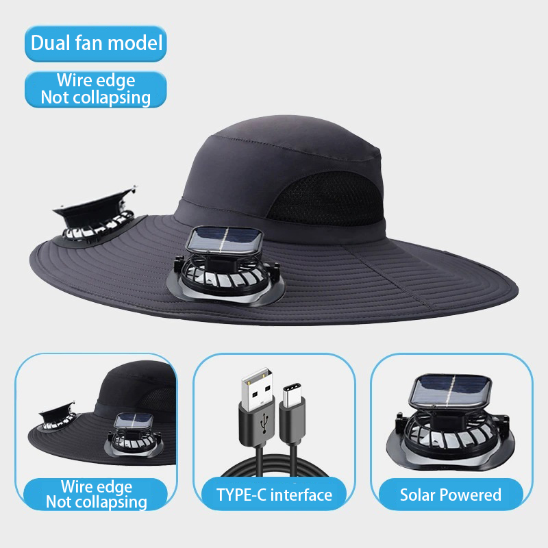 Breathable Cool Mesh Hat w/ Integrated Electric Fans & Dual Power Options: Solar Charged & USB Portable Cooling Headwear