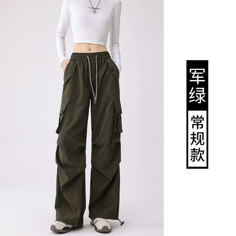 American Style Cargo For Women Summer New High Waist Quick-Dry Parachute Casual Wide-Leg Sports Long Pants Trendy B5
