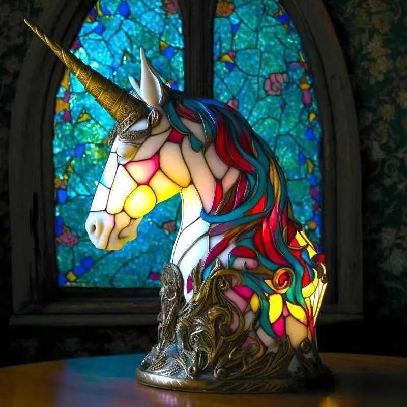 Animal Table Lamp SeriesStained Glass CatDragonWolfHorseOwlDolphinTurtleElephantMermaid Table Lamp Night Light Z250710