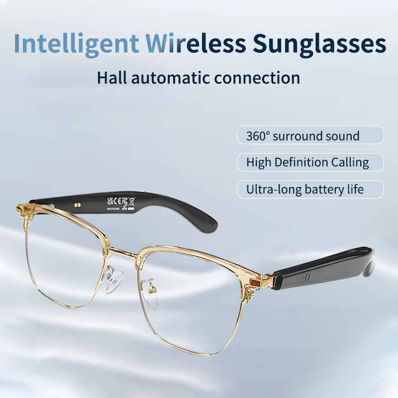 LIGE Smart glasses, adaptive photochromic lenses with light, open ear speakers and microphones Wireless call music control sports outdoor glasses