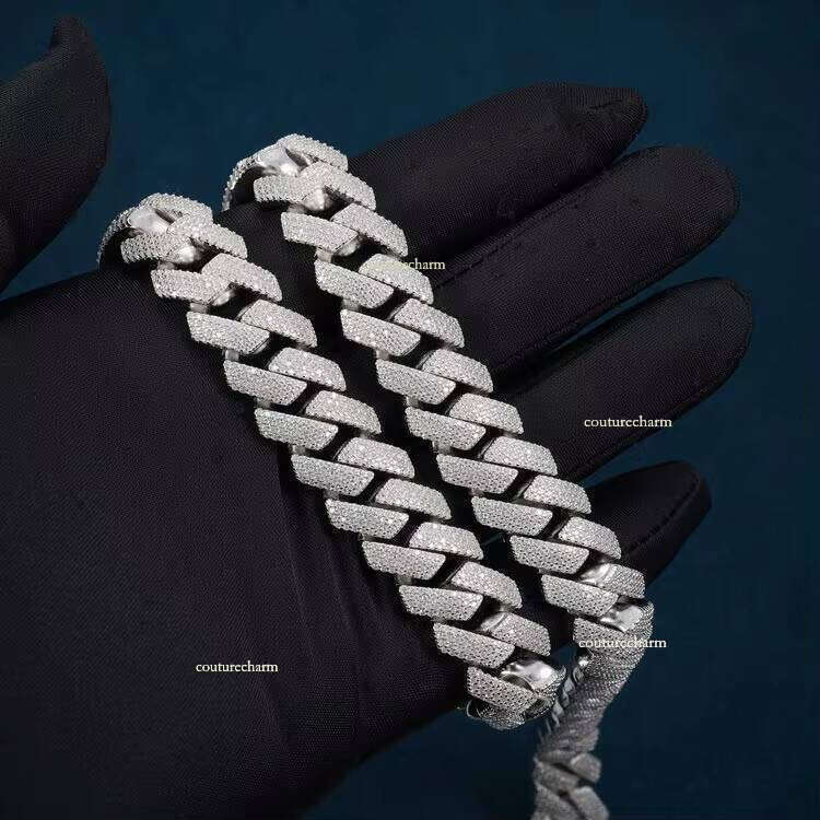 20mm Iced High-Quality Pure Sier 4-Row Silicon Stone Cuban Chain