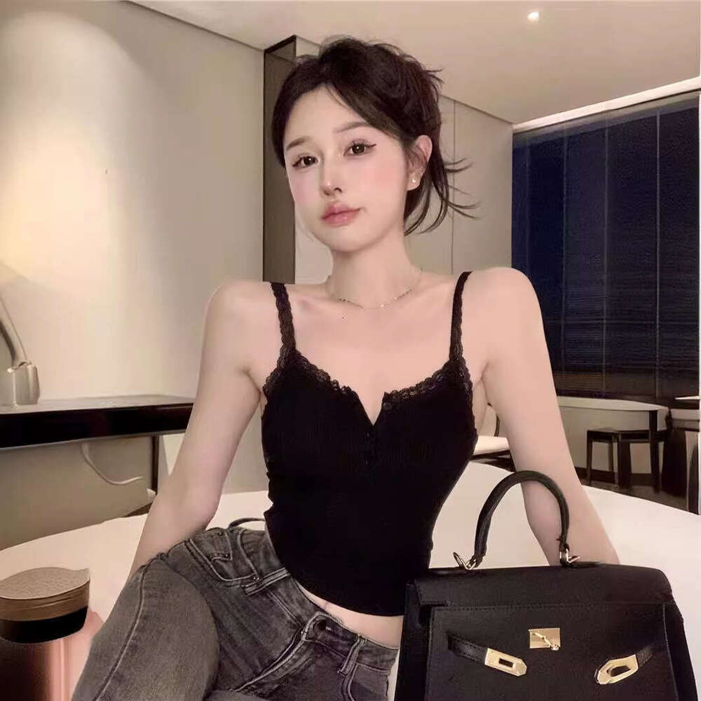 Pure Desire Style White Camisole For Women Summer Lace Trim Slim Fit Sexy Inner Short Top B5