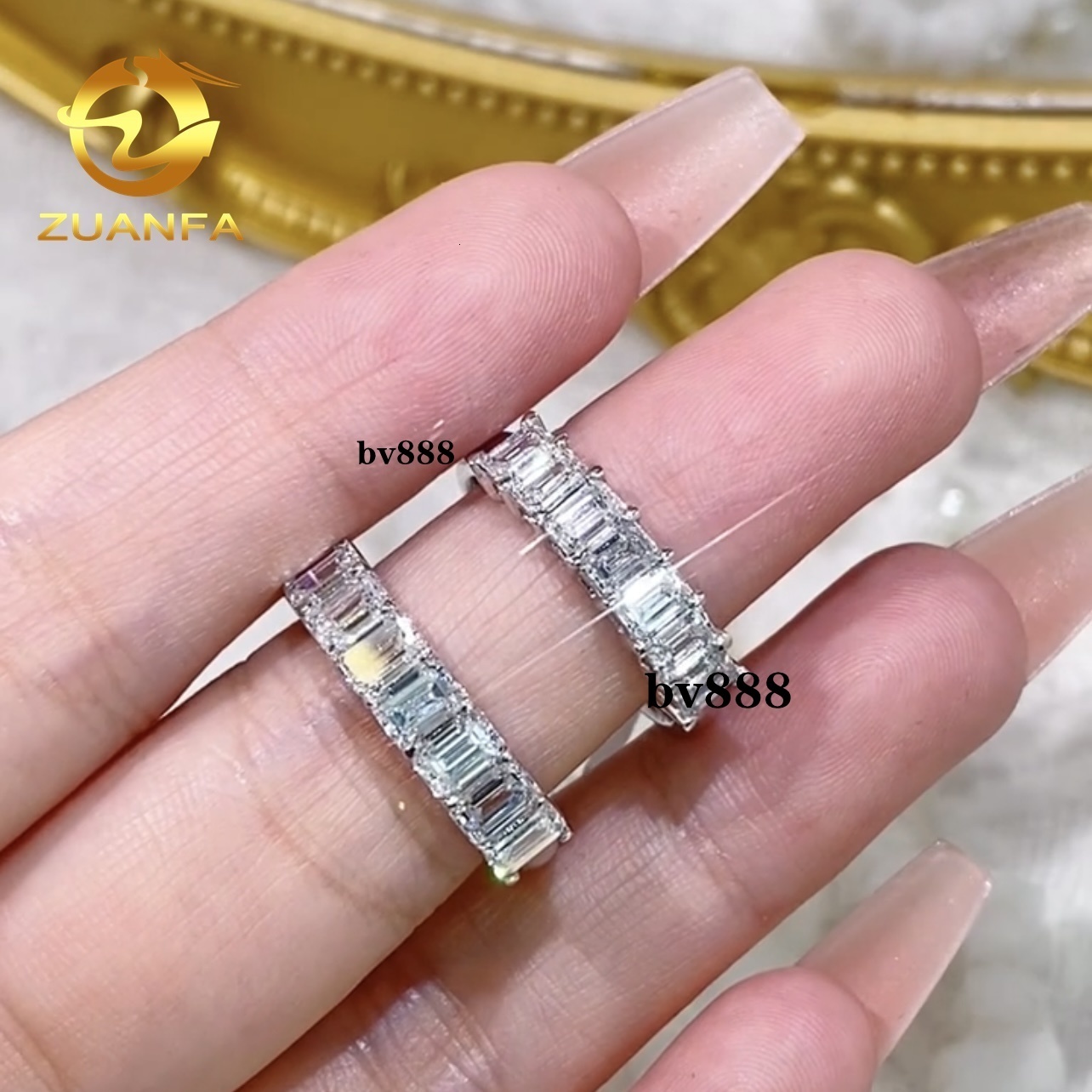 14K White Gold 0.1CT 0.2CT Emerald Cut VVS Lab Grown Diamond Ring Band Eternity Ring