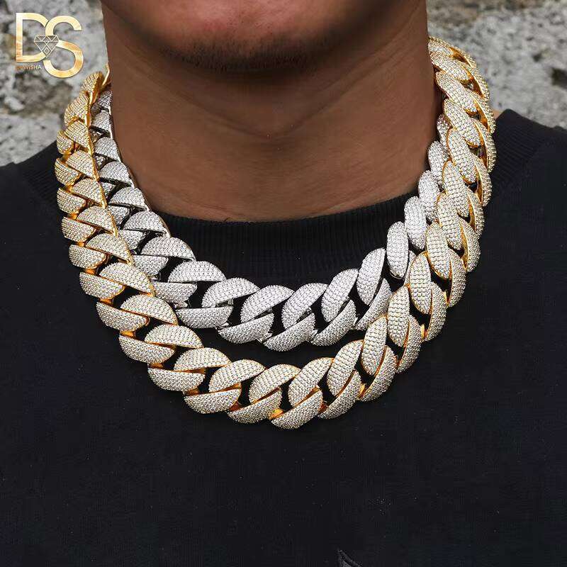 Luxurious Sier Stone Necklace 22mm 24mm 30mm Rapper Style Men's Iced Out Jewelry Hip Hop Thick Cuban Chain
