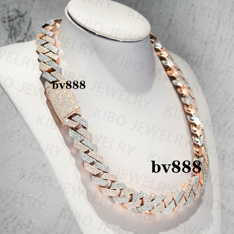 Iced Out Two Tone Vvs Moissanite Necklace 925 Sterling Silver Rose Gold Plated Big Huge 18mm Cuban Link Moissanite Chain
