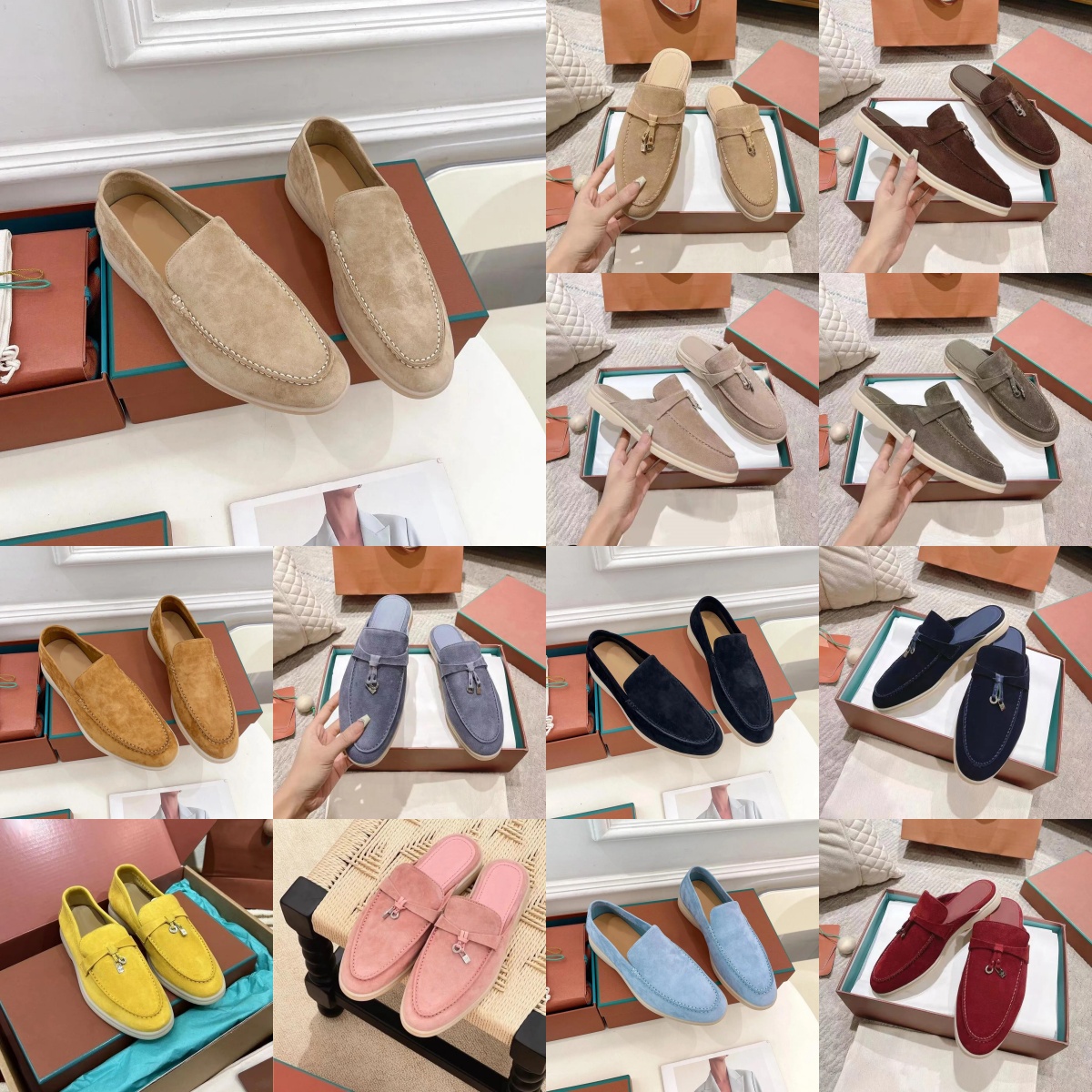 Designer shoes With Box Summer Walk Charms Real Leathers Suede Sandals Loafers mens Shoes Leather Slip on Women Luxury Designers Sneakers size EUR35-42