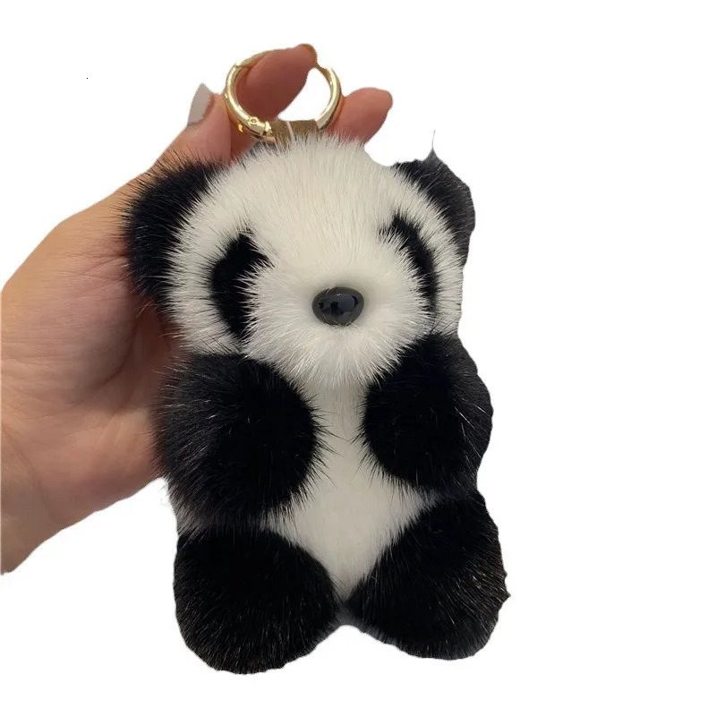quality jewelry Cute and furry panda keychain backpack pendant versatile panda key holder for keys 250708