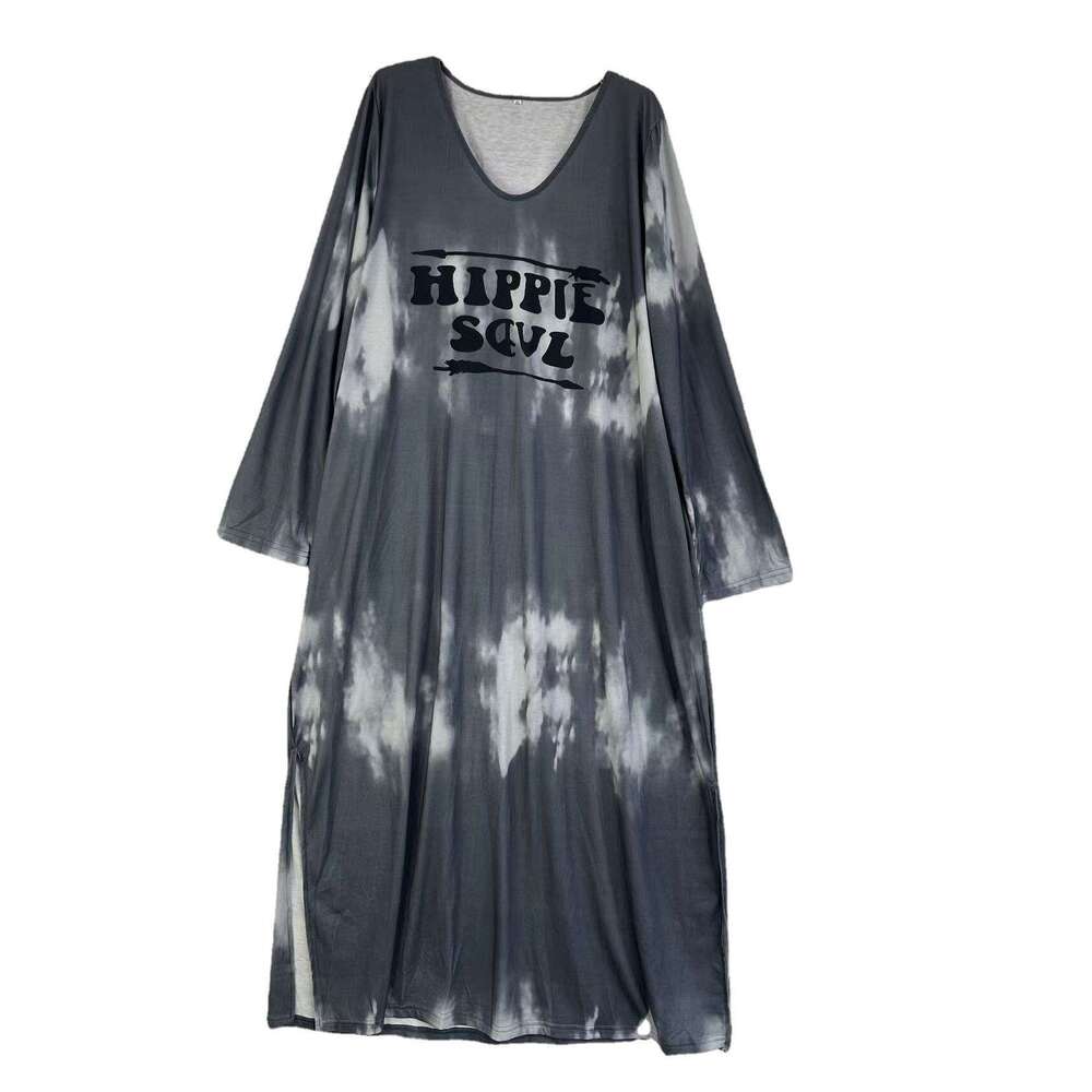 Women's Summer New V-Neck Long Sleeve Dress Elegant Hepburn Style Versatile B5