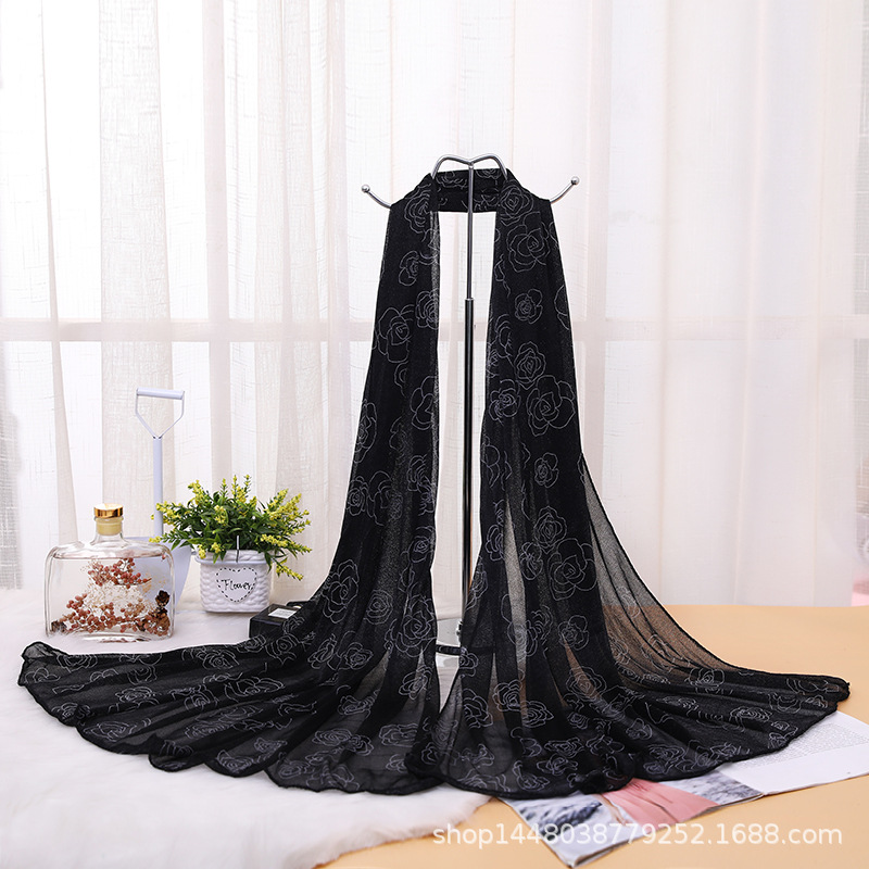 K1298 Korean style long trade fair candy color rose print silk scarf chiffon beauty yarn scarf for women