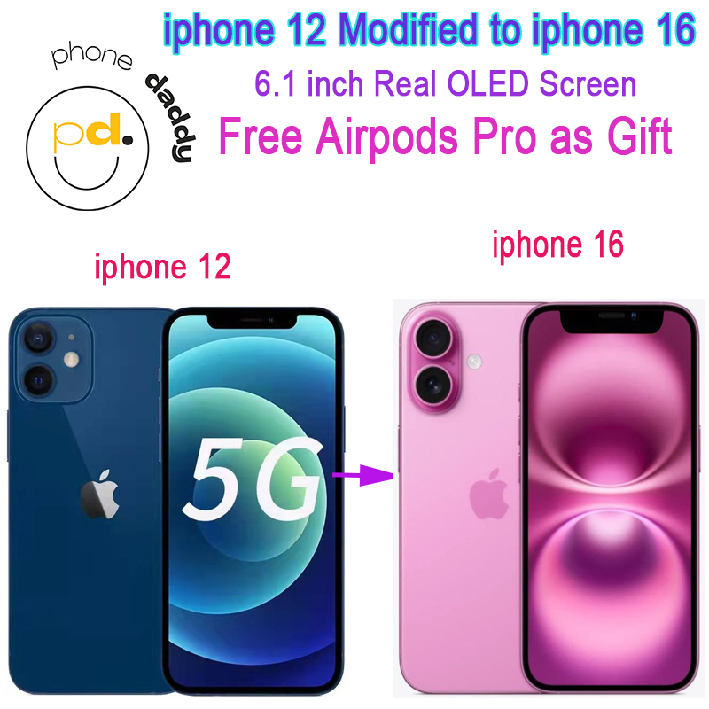 Original Unlocked iphone 12 in 16 Cellphone 4GB RAM 64GB 128GB 256GB 6.1 inch Real OLed Screen Mobilephone with Face ID show iphone 16 in settings Real IOS
