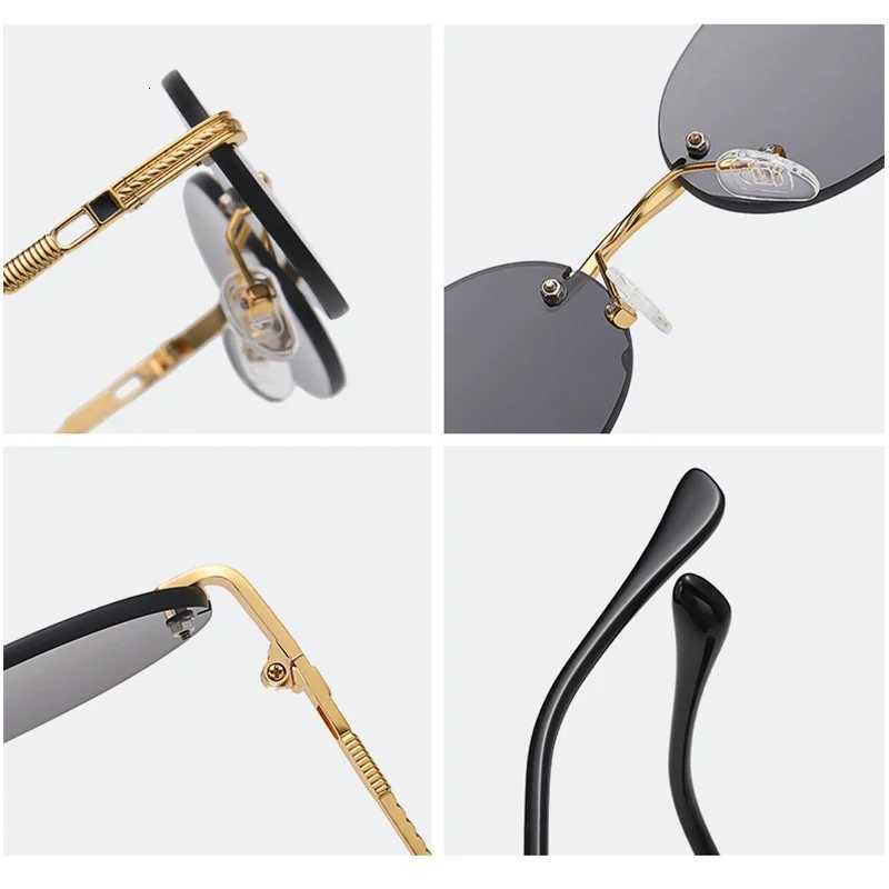 Retro Oval Sunglasses Rimless Man Blue Mirror Gold Metal Ma es Round F Wen UV400 W250709