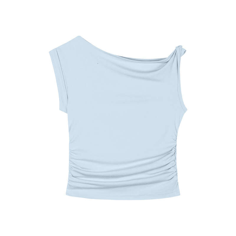 Spicy Girl Off-Shoulder Sleeve T-Shirt For Women Summer Pure Desire Style Sexy Irregular Design Ruched Short Top B5