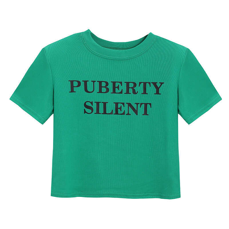 Sleeve T-Shirt For Women, Inner Wear, Short Base Shirt, Spring Summer, Slim Fit, Letter Print, White Student Top B5