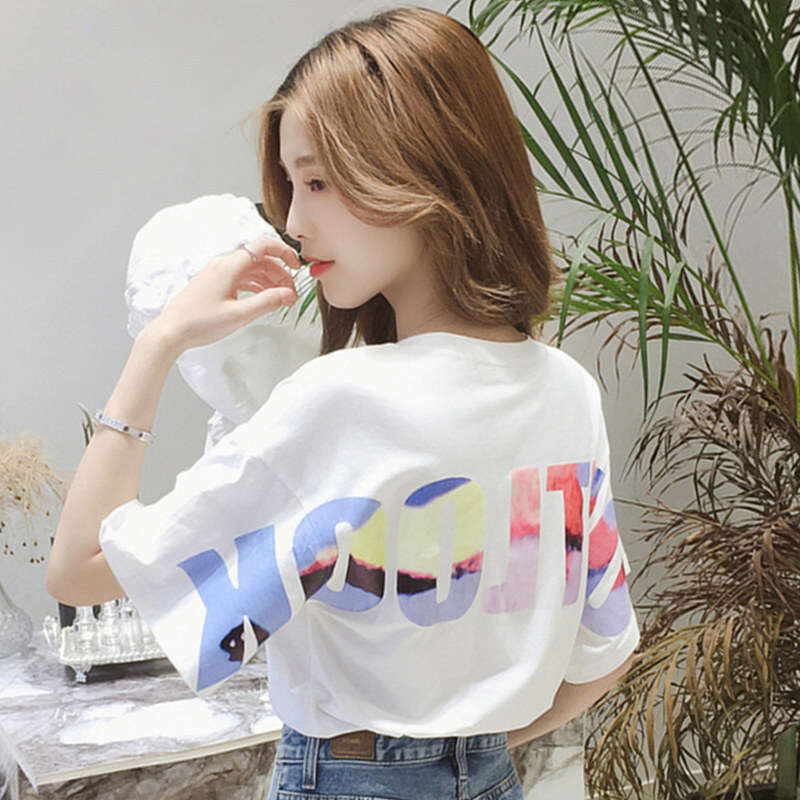 Colorful Letter Short T-Shirt Women, Ins Trend Summer Korean Version New Loose Plus Size Student Half Sleeve Top For Women B5