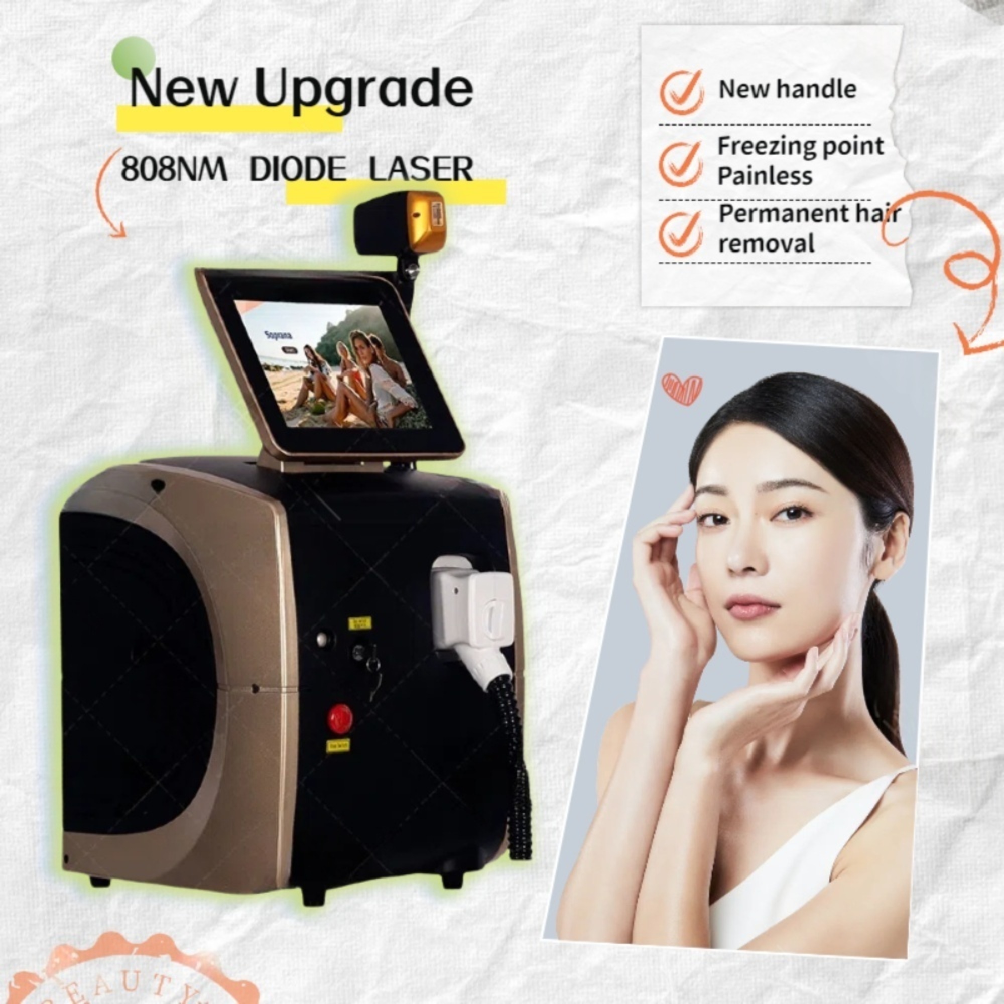 Cooling Head Laser Hair Removal Device 808nm/1064nm/755nm Alexandrite Diode Permanent Epilator for Salon Use with 3 wavelength