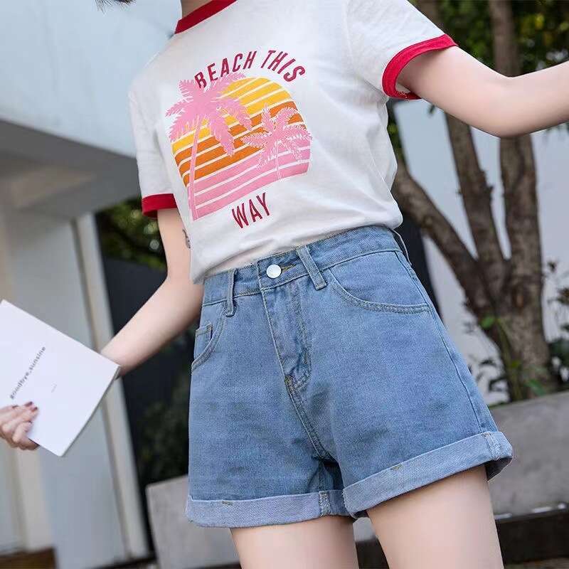 High Waist Black Denim Shorts For Women Summer Student Rolled Hem Loose Slimming A-Line Wide Leg Hot Pants Korean Style Trendy B5