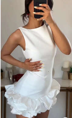 Women's Fashion Summer New Round Neck Sleeveless Waist-Cinching Slimming Short Bodycon Dress For Women B5