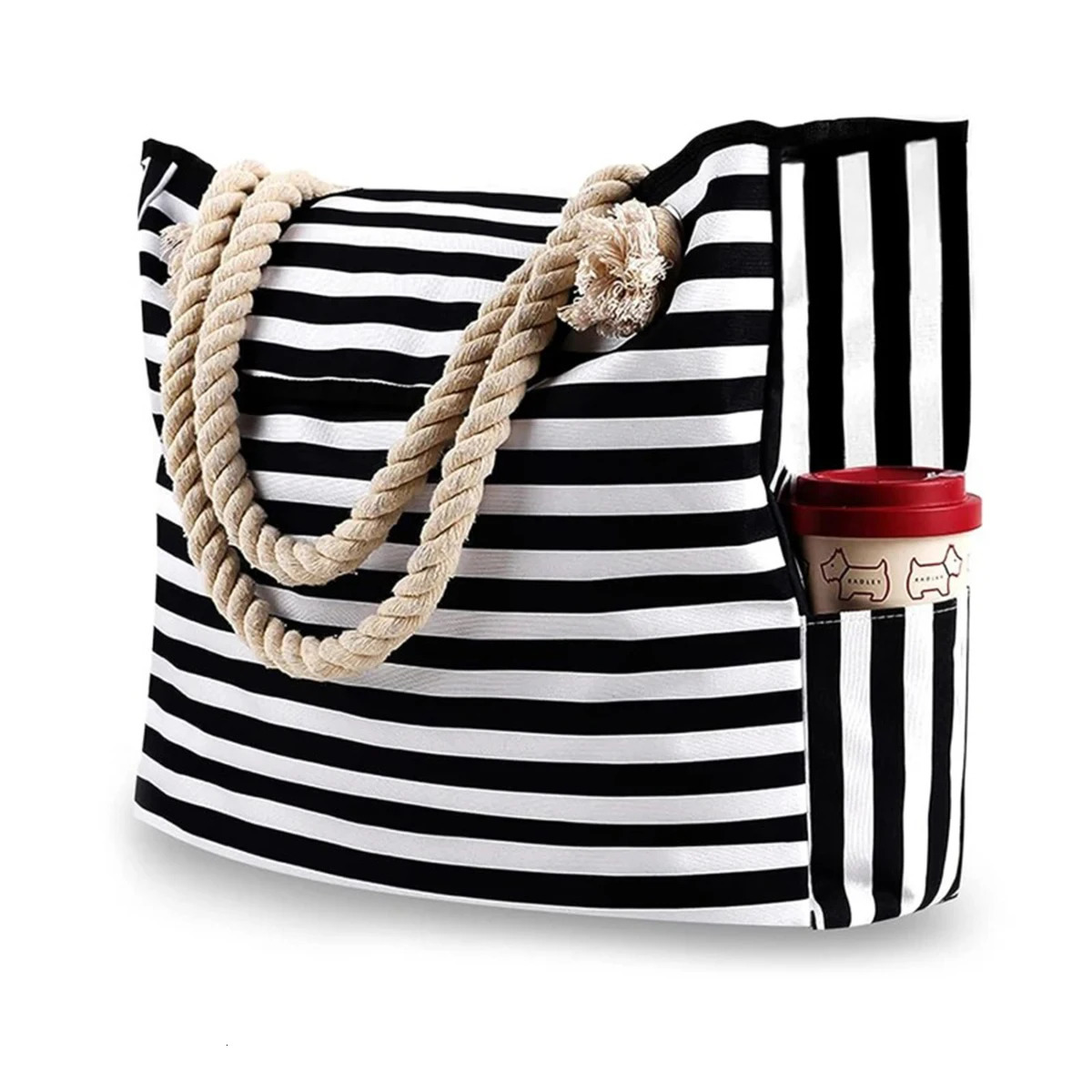 Women's Striped Beach Handbag - Linen Material Handbag - Foldable Lightweight Waterproof Travel Bag - 250730