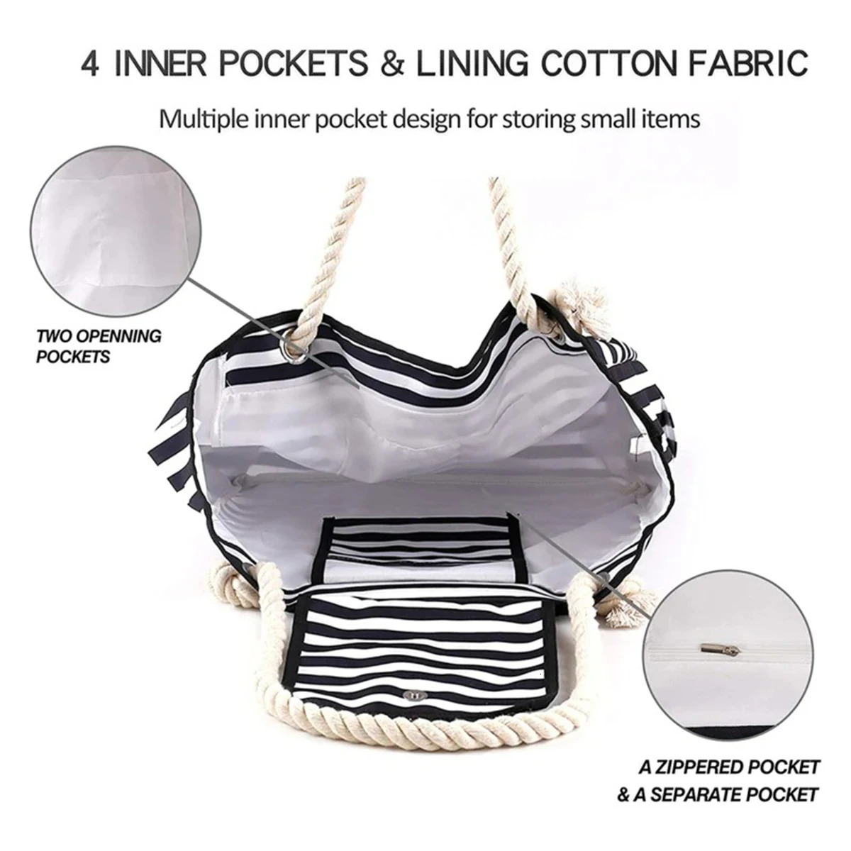 Women's Striped Beach Handbag - Linen Material Handbag - Foldable Lightweight Waterproof Travel Bag - 250730