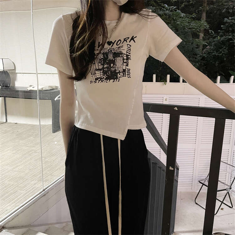 Spicy Girl Style Design T-Shirt Summer New Irregular Unique Niche Ins Short Sleeve Top For Women Trendy B5