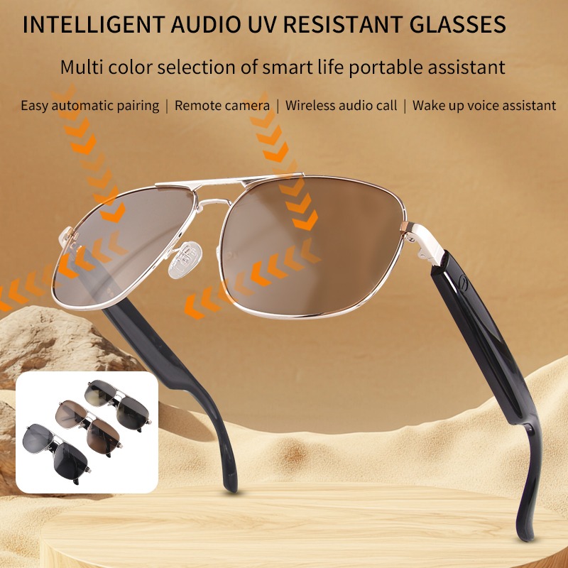 Smart Bluetooth sunglasses UV400 for both men and women, audio glasses with open-ear speakers, music control, calls, voice assistant, suitable for iOS