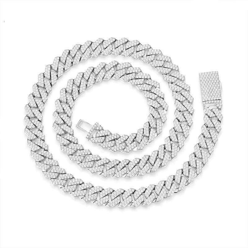 Vvs Gold and Cuban Chain Sterling Sier Men's Moissanite Necklace