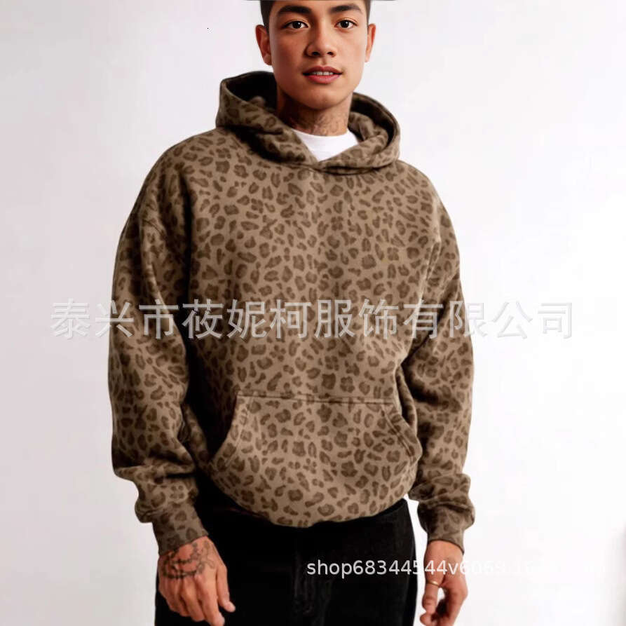Autumn And Winter Leopard Print Hooded Sweatshirt Sports Style B5