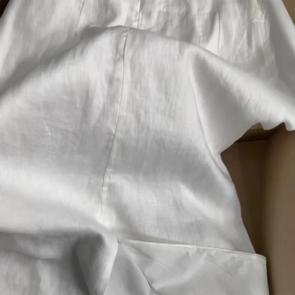 V120 New White Thin Cotton and Linen Skirt Women Summer 2025 New High Waist Medium Length Slit Skirt