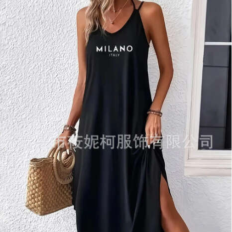 Women's Solid Color Fresh Sweet Loose Long Vest Strap Dress B5