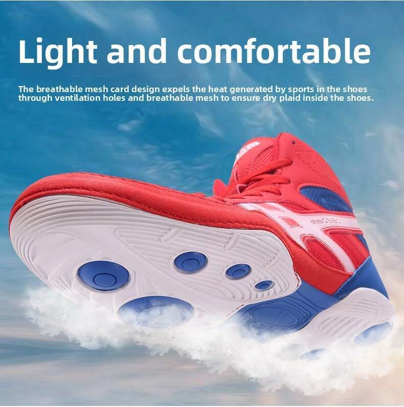 Men's High Top Wrestling Shoes Non Slip Professional for Sanda Squats Martial Arts & Boxing Competitions