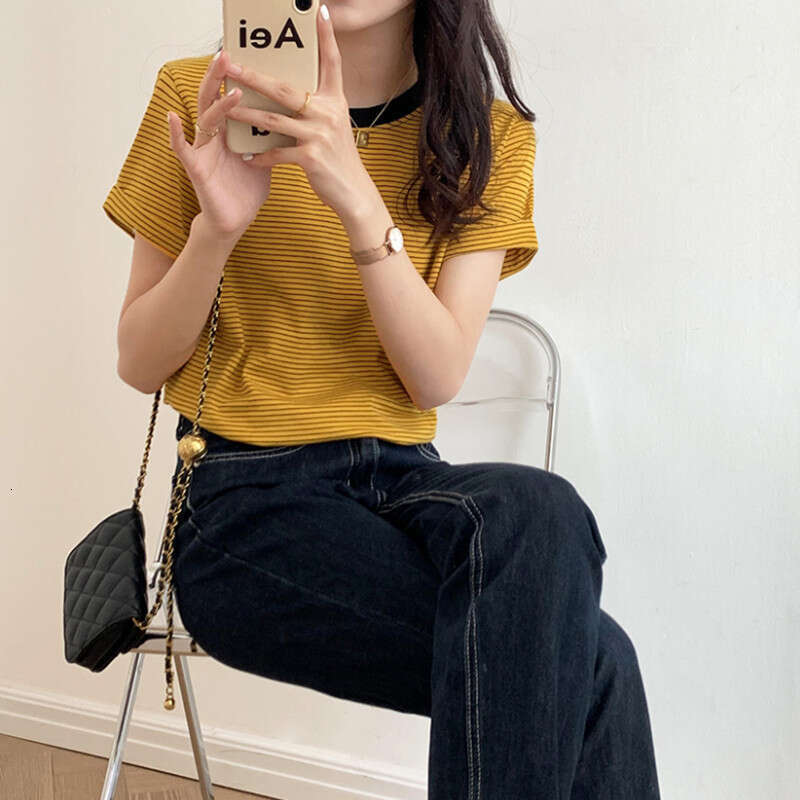 Striped T-Shirt Short Sleeve Women Summer New Round Neck Loose Ins Style Casual Student Top B5