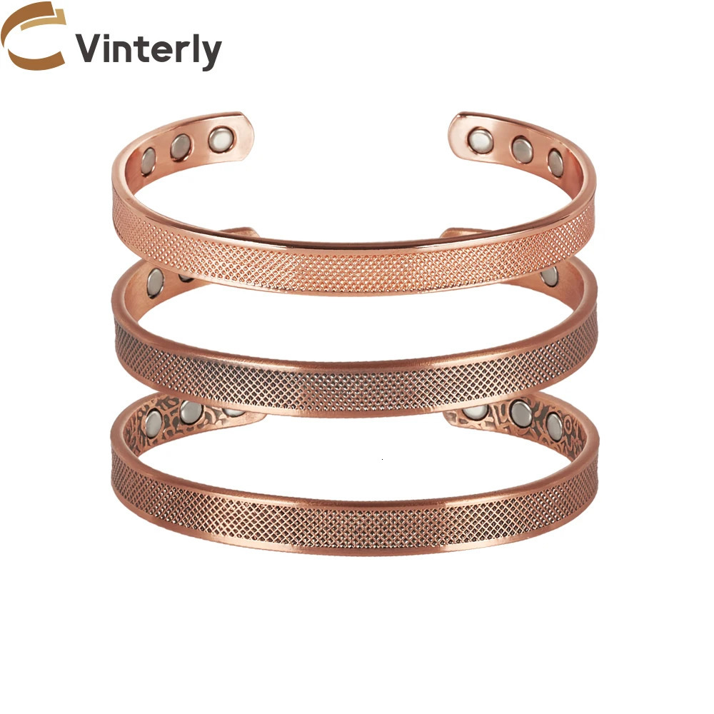 Vinterly Pure Copper Magnetic Bracelets Adjustable 8mm Knot Magnet Cuff Bangle Vintage Health Energy Jewelry Women Men Resizable 250707