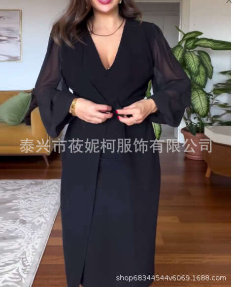 Autumn And Winter Style New Dress Advanced V-Neck Long Sleeve Lace B5