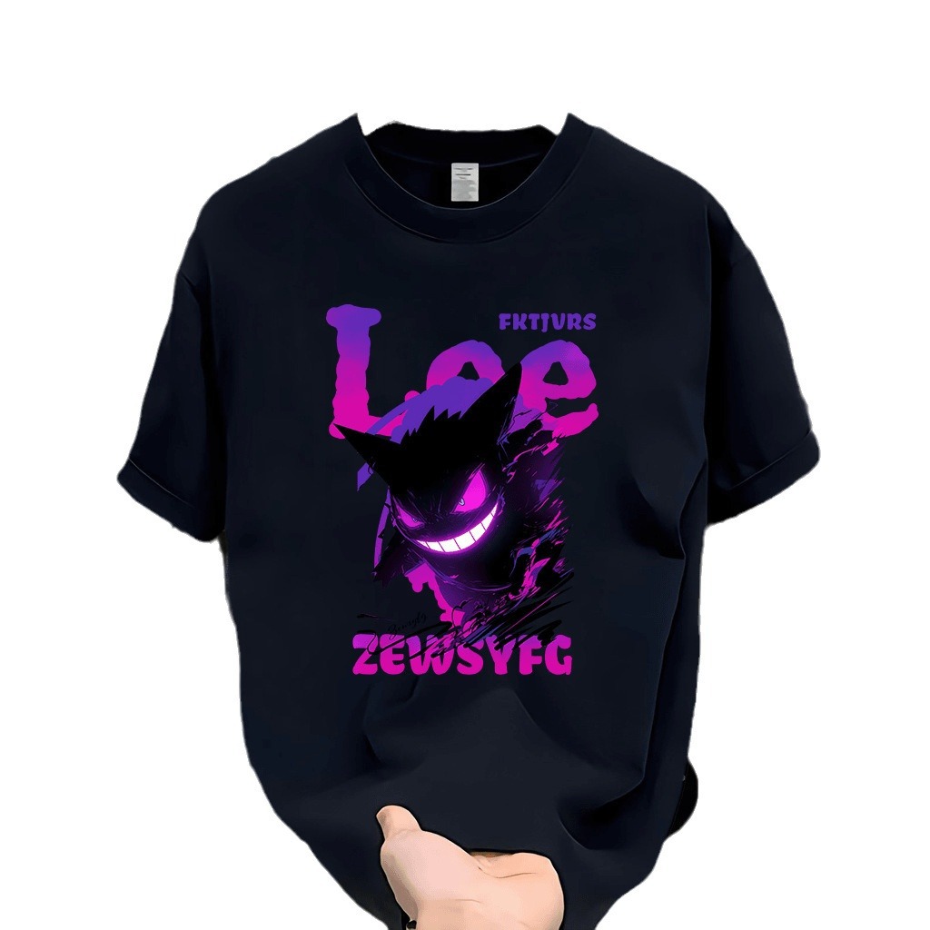 free shipping for man The new summer pure cotton men's printed T-shirt is a trendy and versatile round-neck T-shirt Cartoon print Youth trend att