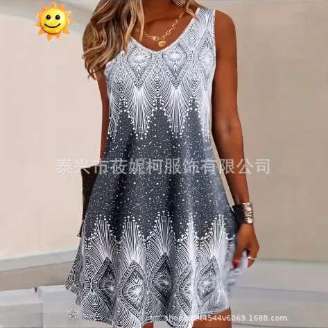New Fashion Casual Versatile Ethnic Round Neck Tank Dress B5