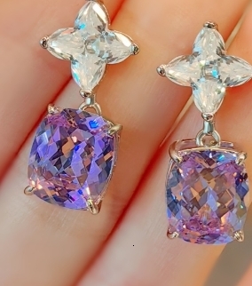 High-End Purple Kunzite Ice Flower Cut Earrings High Carbon Diamond Stud Earrings Jewelry Purple Diamond Earrings High-End Earrings for Women250710