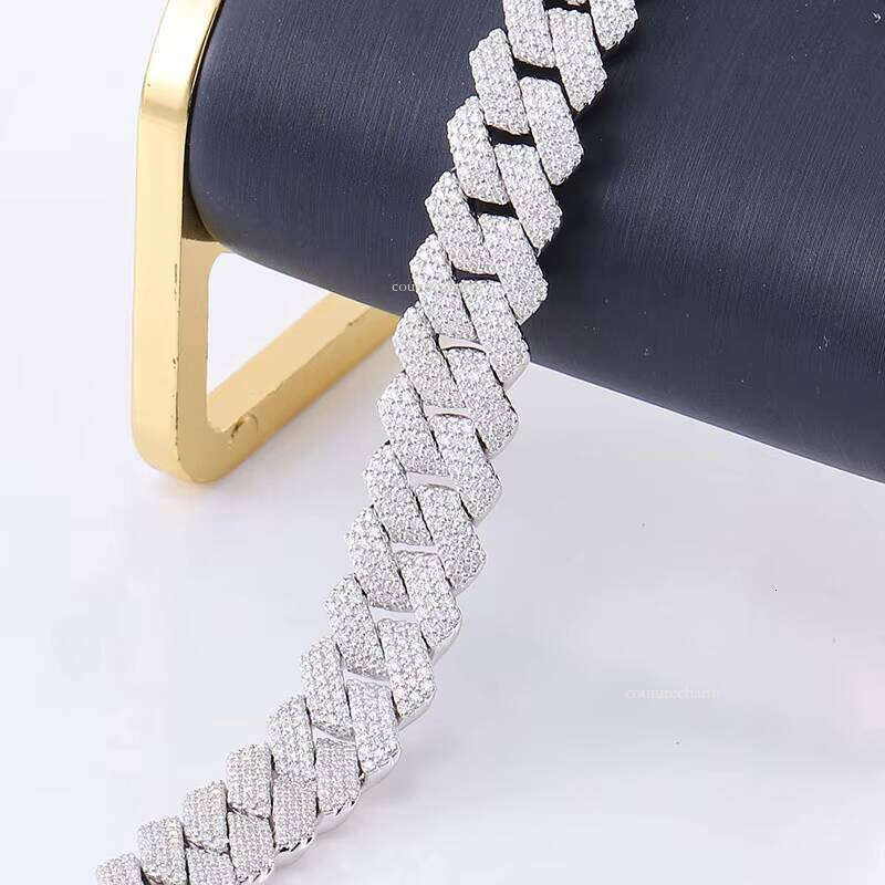 Hip-Hop Style Moissanite Miami 12mm Width High-Quality Gold-Plated Cuban Chain Pure Sier