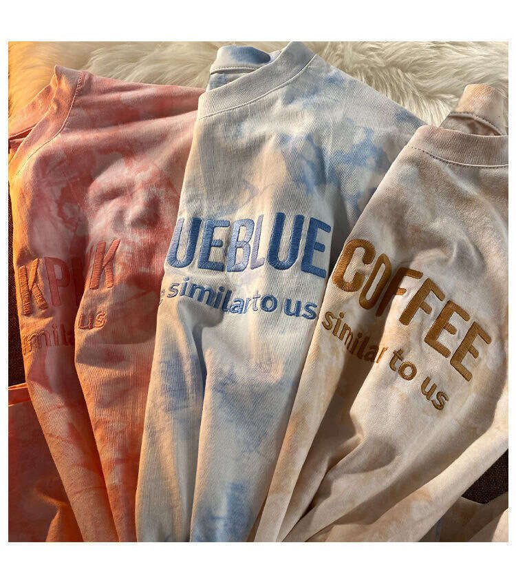 Tie-Dye Embroidered Letters Couple Outfit Best Friend Short Sleeve T-Shirt Women Summer Loose Student Top Women's Clothing B5