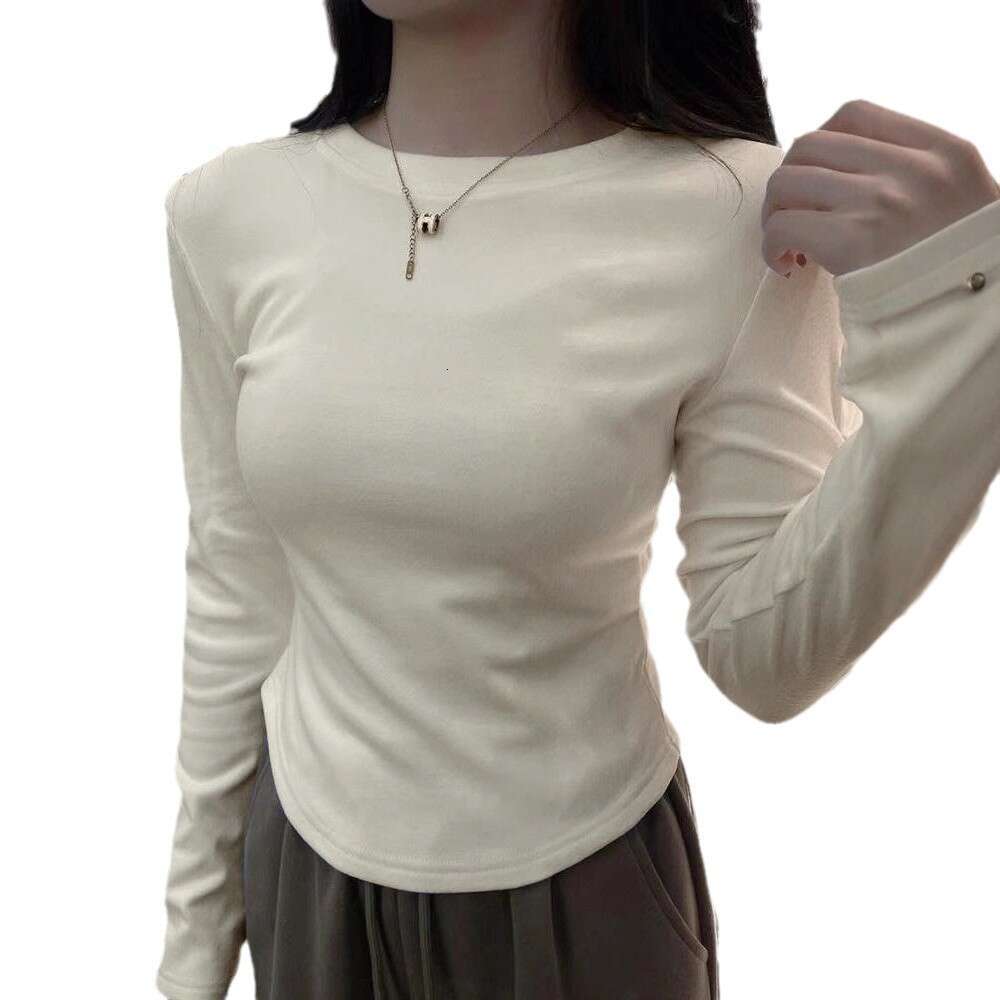 De Rong Inner Layer Base Shirt For Women, Autumn And Winter New Style, High-End Feel, Brushed Round Neck Slim Fit Long Sleeve T-Shirt Top B5