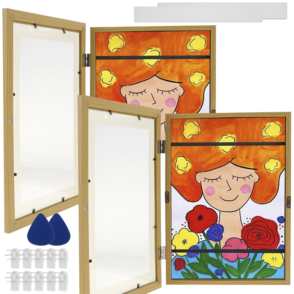 1/2Pcs Art Set A4 Front Opening Photo Frames Wooden Kids Artwork Display Frame for 100 Pictures Horizontal and H260306