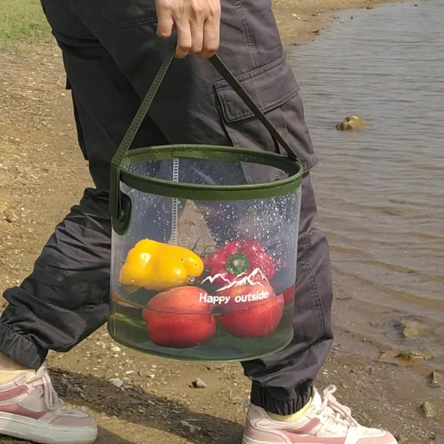 9.5L Clear Transparent Foldable Bucket - Food Contact Grade EVA Multipurpose Water Container for Travel Camping, Car Washing, Outdoor and Family Use