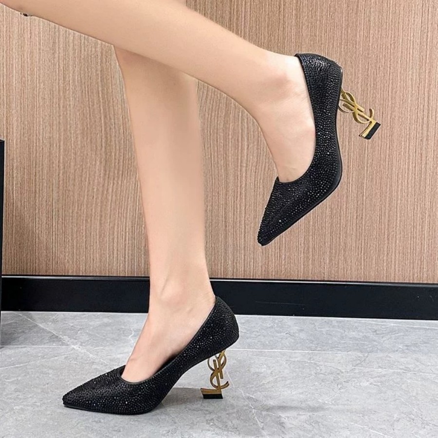 heels designer heels Womens Pointed Toe Rhinestone high heels Bow Tie Pumps Fashion Sandals Luxury Dress Shoes Party Shoes Genuine Leather Soles sd